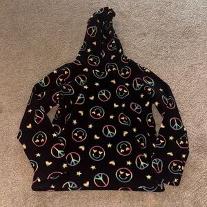 Place Kids Black Hoodie with Multicolor Peace Signs & Smiley Faces
